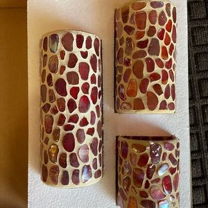 Hurricane Candles Set Citronella Outdoor Indoor Large Scented Red Mosaic Holder